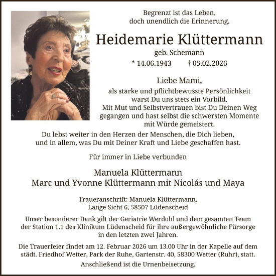 Traueranzeige von Heidemarie Klüttermann von HALN