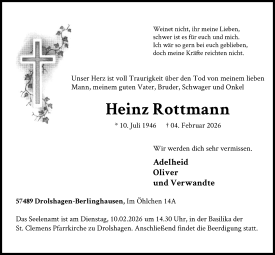 Traueranzeige von Heinz Rottmann von HASK