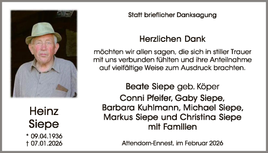 Traueranzeige von Heinz Siepe von HASK