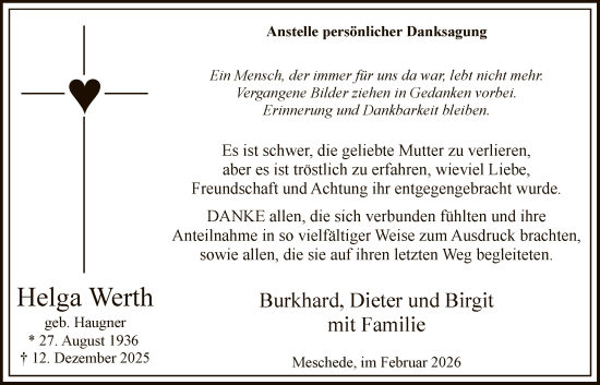 Traueranzeige von Helga Werth von HASK