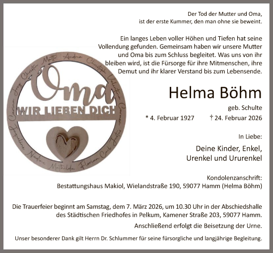 Traueranzeige von Helma Böhm von HAWA