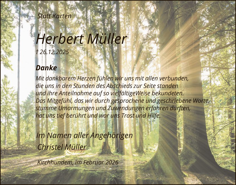  Traueranzeige für Herbert Müller vom 28.02.2026 aus HASK