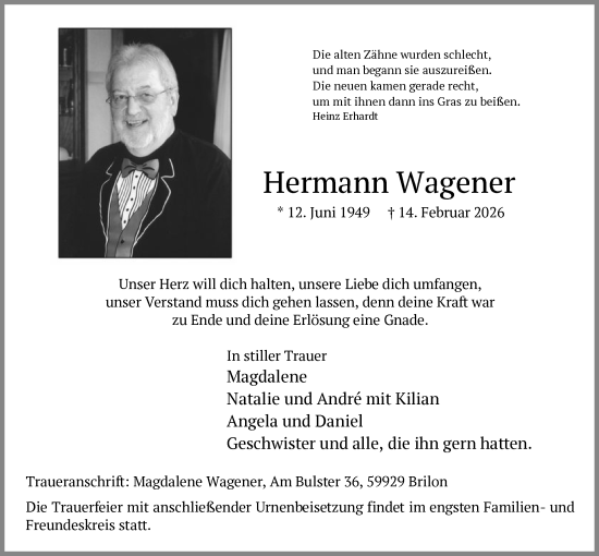 Traueranzeige von Hermann Wagener von HASK