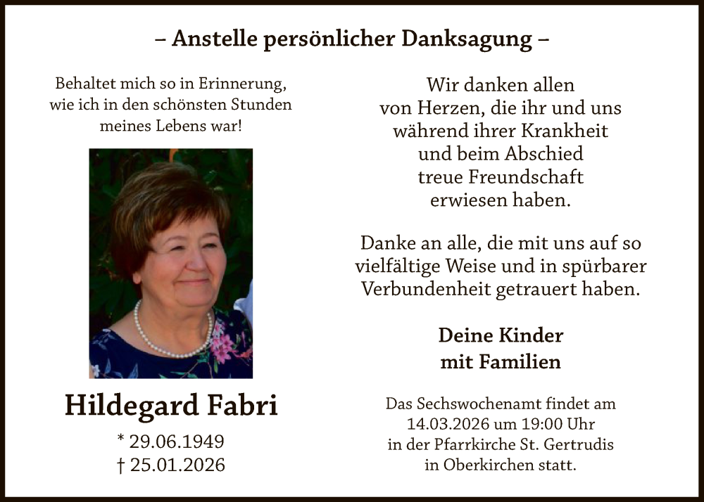 Traueranzeige für Hildegard Fabri vom 28.02.2026 aus HASK