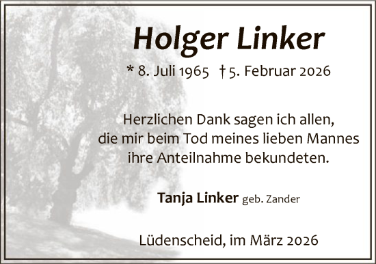Traueranzeige von Holger Linker von HALN
