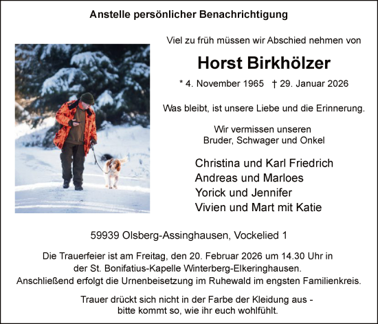 Traueranzeige von Horst Birkhölzer von HASK