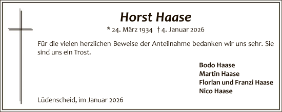 Traueranzeige von Horst Haase von HALN