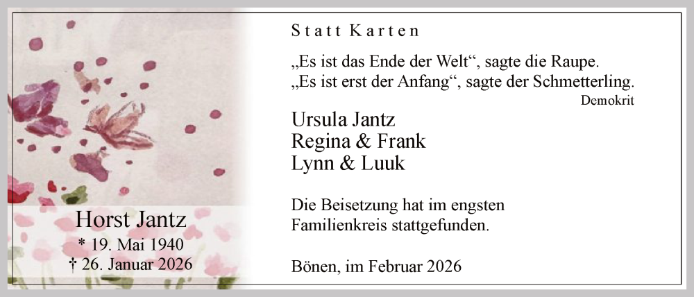  Traueranzeige für Horst Jantz vom 21.02.2026 aus HAWA