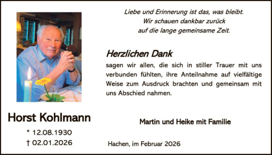 Traueranzeige von Horst Kohimann von HASK