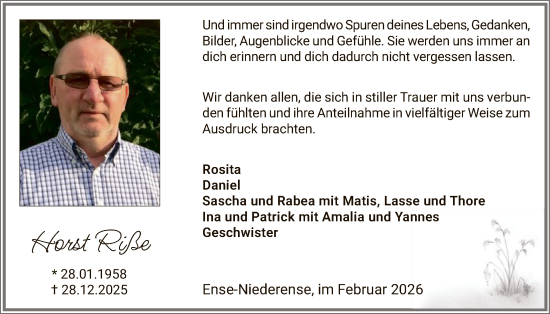 Traueranzeige von Horst Riße von HASO