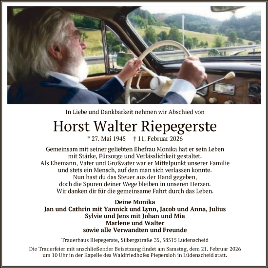 Traueranzeige von Horst Walter Riepegerste von HALN