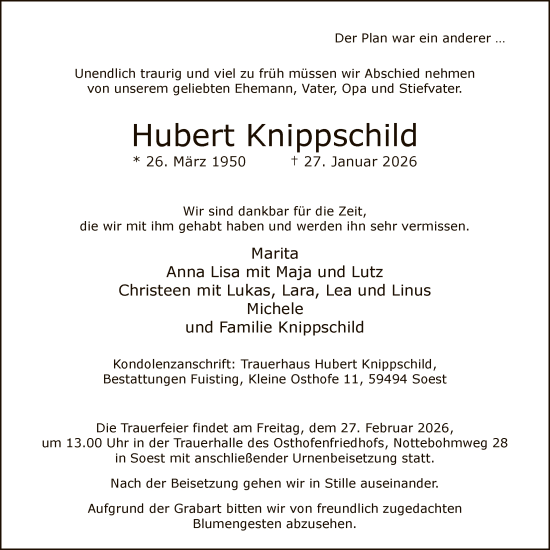 Traueranzeige von Hubert Knippschild von HASO