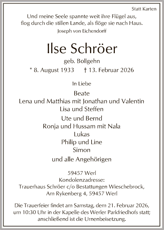 Traueranzeige von Ilse Schröer von HASO