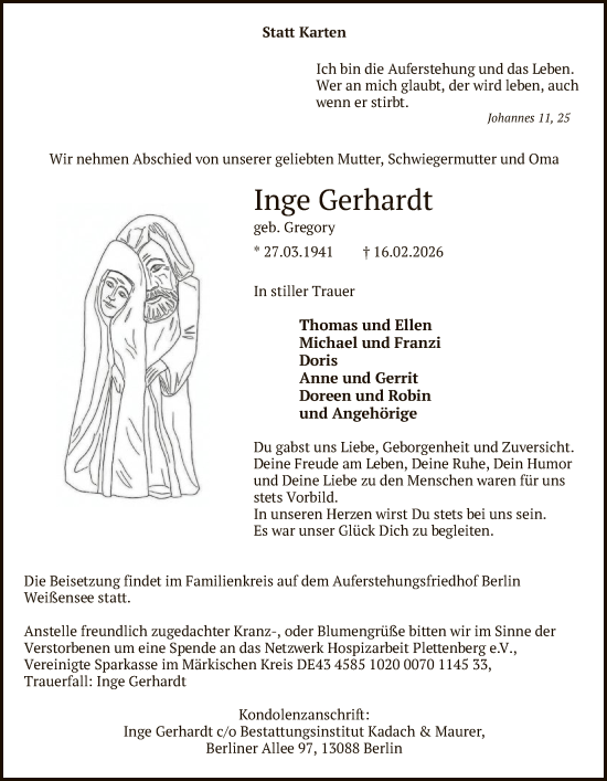 Traueranzeige von Inge Gerhardt von HALN
