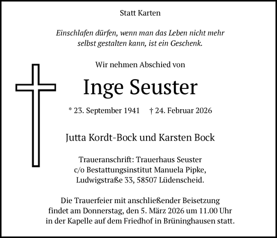 Traueranzeige von Inge Seuster von HALN
