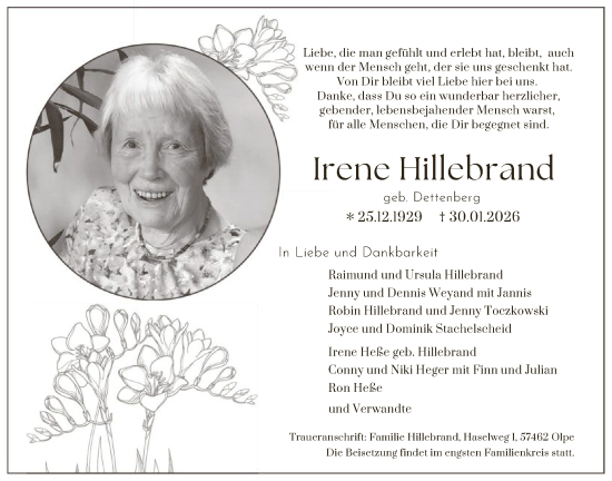 Traueranzeige von Irene Hillebrand von HASK