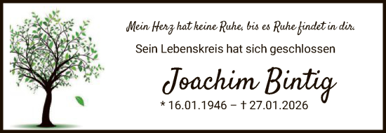 Traueranzeige von Joachim Bintig von HAWA