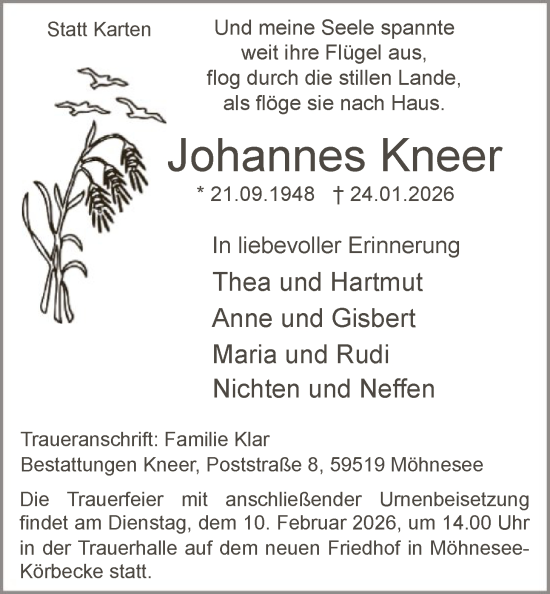 Traueranzeige von Johannes Kneer von HASO