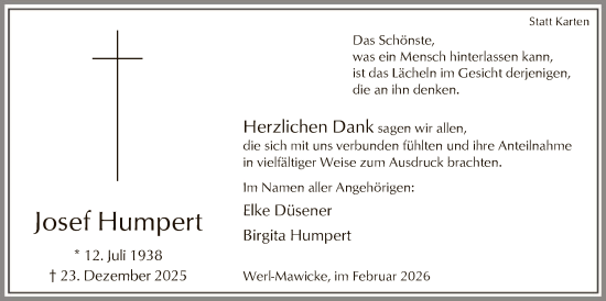 Traueranzeige von Josef Humpert von HASO