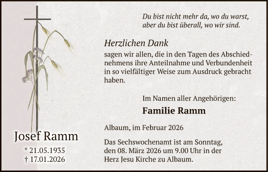 Traueranzeige von Josef Ramm von HASK