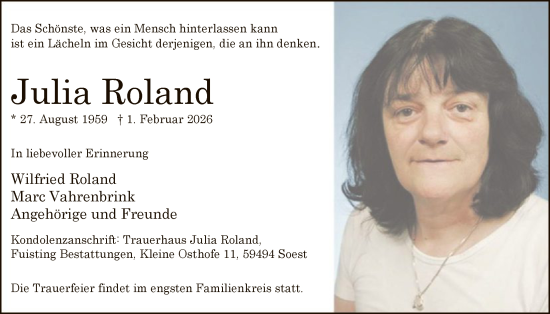 Traueranzeige von Julia Roland von HASO