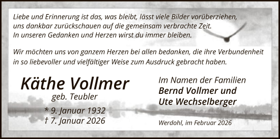 Traueranzeige von Käthe Vollmer von HALN