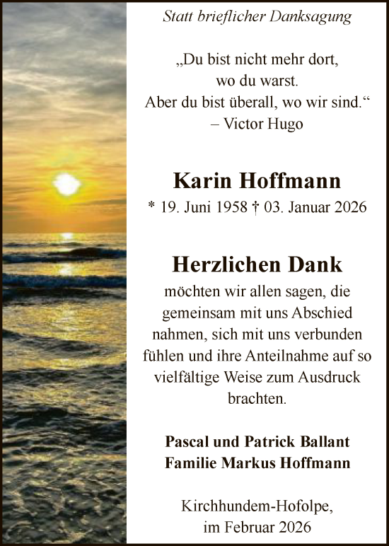 Traueranzeige von Karin Hoffmann von HASK