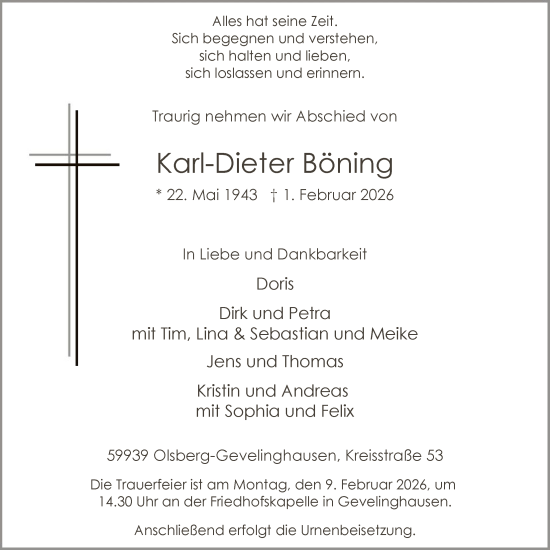 Traueranzeige von Karl-Dieter Böning von HASK