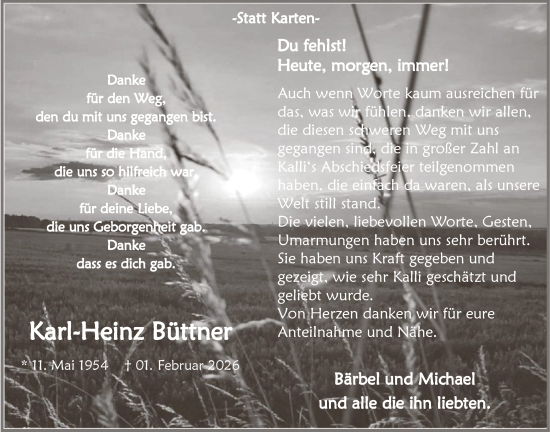 Traueranzeige von Karl-Heinz Büttner von HASKHASO