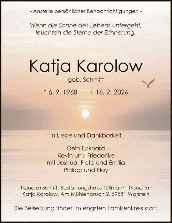 Traueranzeige von Katja Karolow von HASO