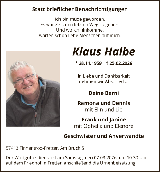 Traueranzeige von Klaus Halbe von HASK