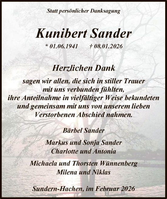 Traueranzeige von Kunibert Sander von HASK