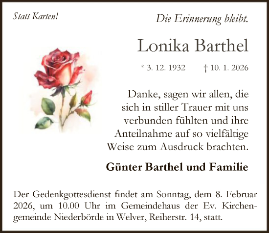 Traueranzeige von Lonika Barthel von HASO