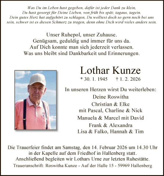 Traueranzeige von Lothar Kunze von HASK