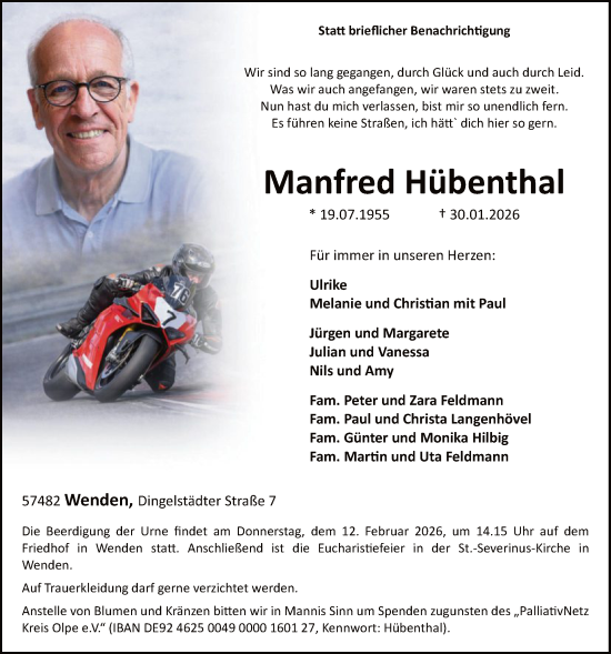 Traueranzeige von Manfred Hübenthal von HASK