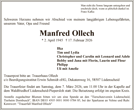 Traueranzeige von Manfred Ollech von HALN