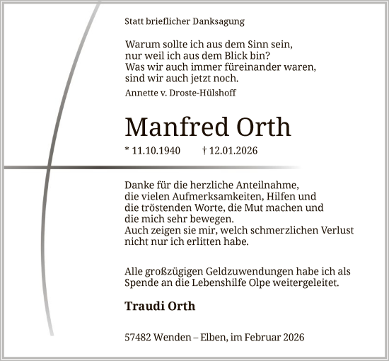 Traueranzeige von Manfred Orth von HASK