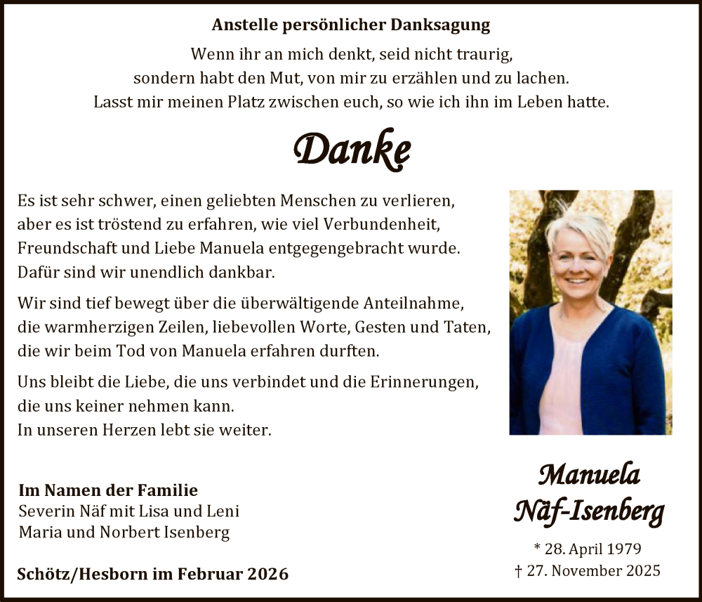  Traueranzeige für Manuela Näf-Isenberg vom 28.02.2026 aus HASK