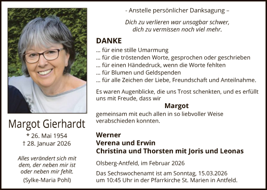 Traueranzeige von Margot Gierhardt von HASK