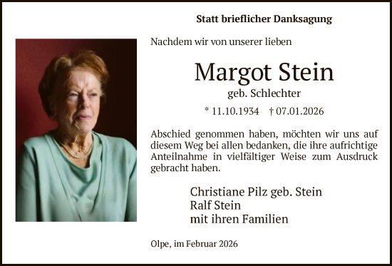 Traueranzeige von Margot Stein von HASK