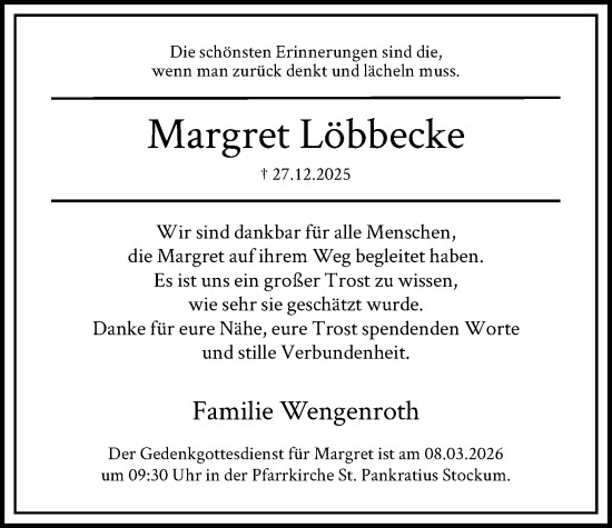 Traueranzeige von Margret Löbbecke von HASK