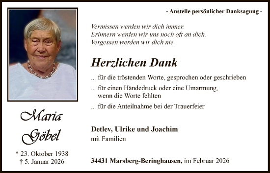 Traueranzeige von Maria Göbel von HASK