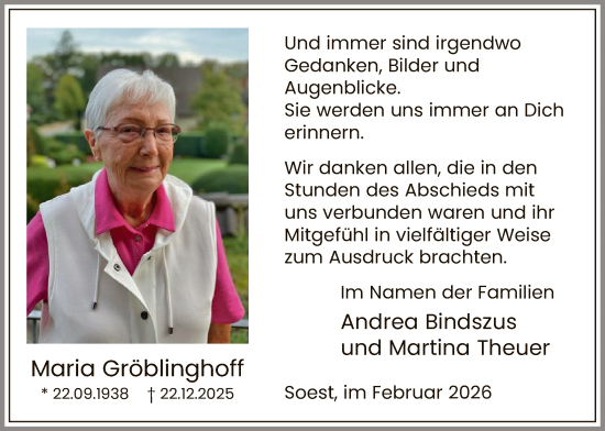 Traueranzeige von Maria Gröblinghoff von HASO