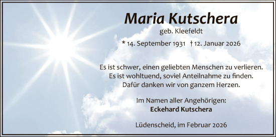 Traueranzeige von Maria Kutschera von HALN