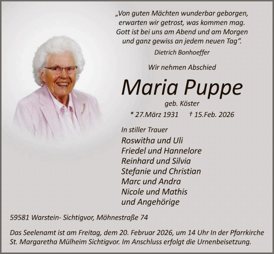 Traueranzeige von Maria Puppe von HASO