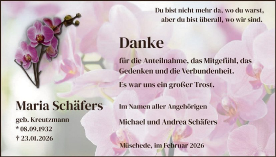 Traueranzeige von Maria Schäfers von HASK