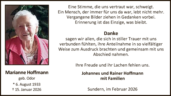 Traueranzeige von Marianne Hoffmann von HASK