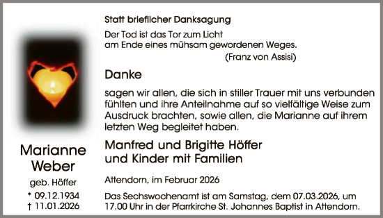 Traueranzeige von Marianne Weber von HASK