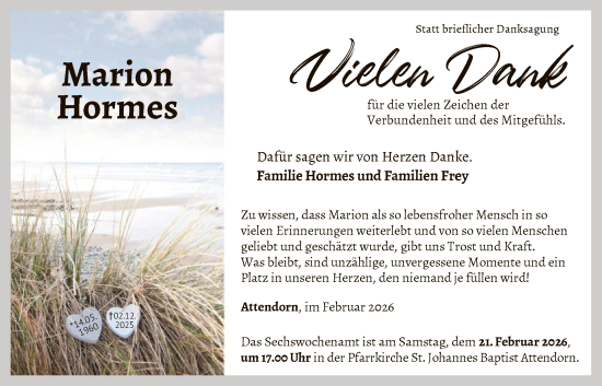 Traueranzeige von Marion Hormes von HASK