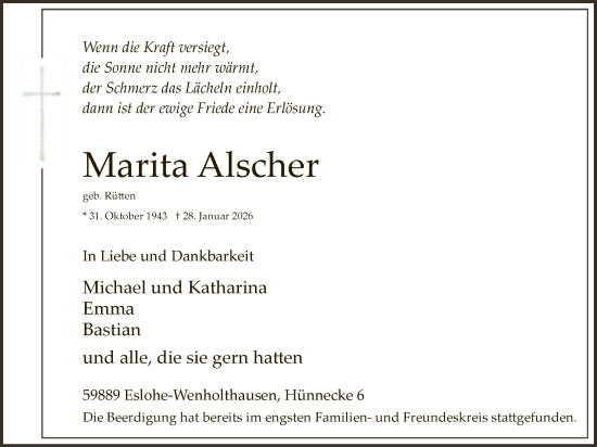 Traueranzeige von Marita Alscher von HASK